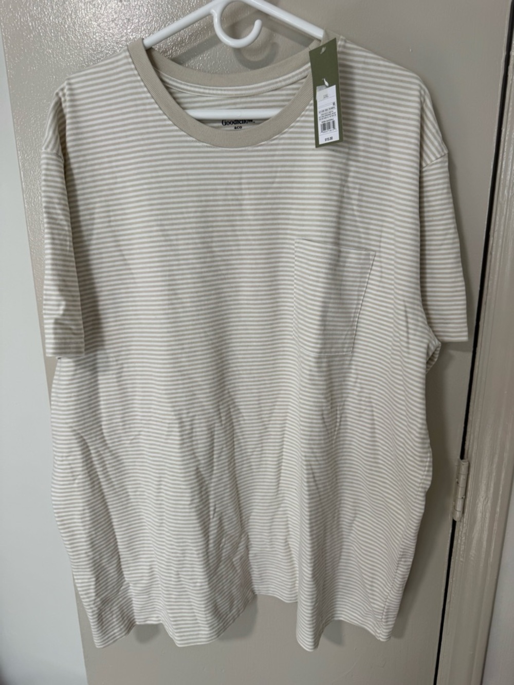 Goodfellow & Co Beige and White Striped Short Sleeve Pocket Tee